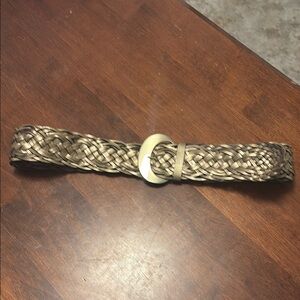 Chicos Braided Metallic Gold Leather Belt with Gold Buckle